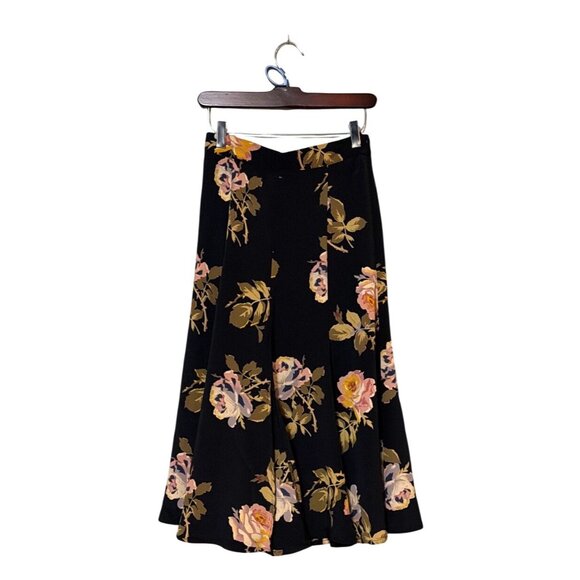 Sharon Anthony Dresses & Skirts - Vtg Sharon Anthony Petite 8  Black Floral Elastic Waist Midi Skirt Made In USA